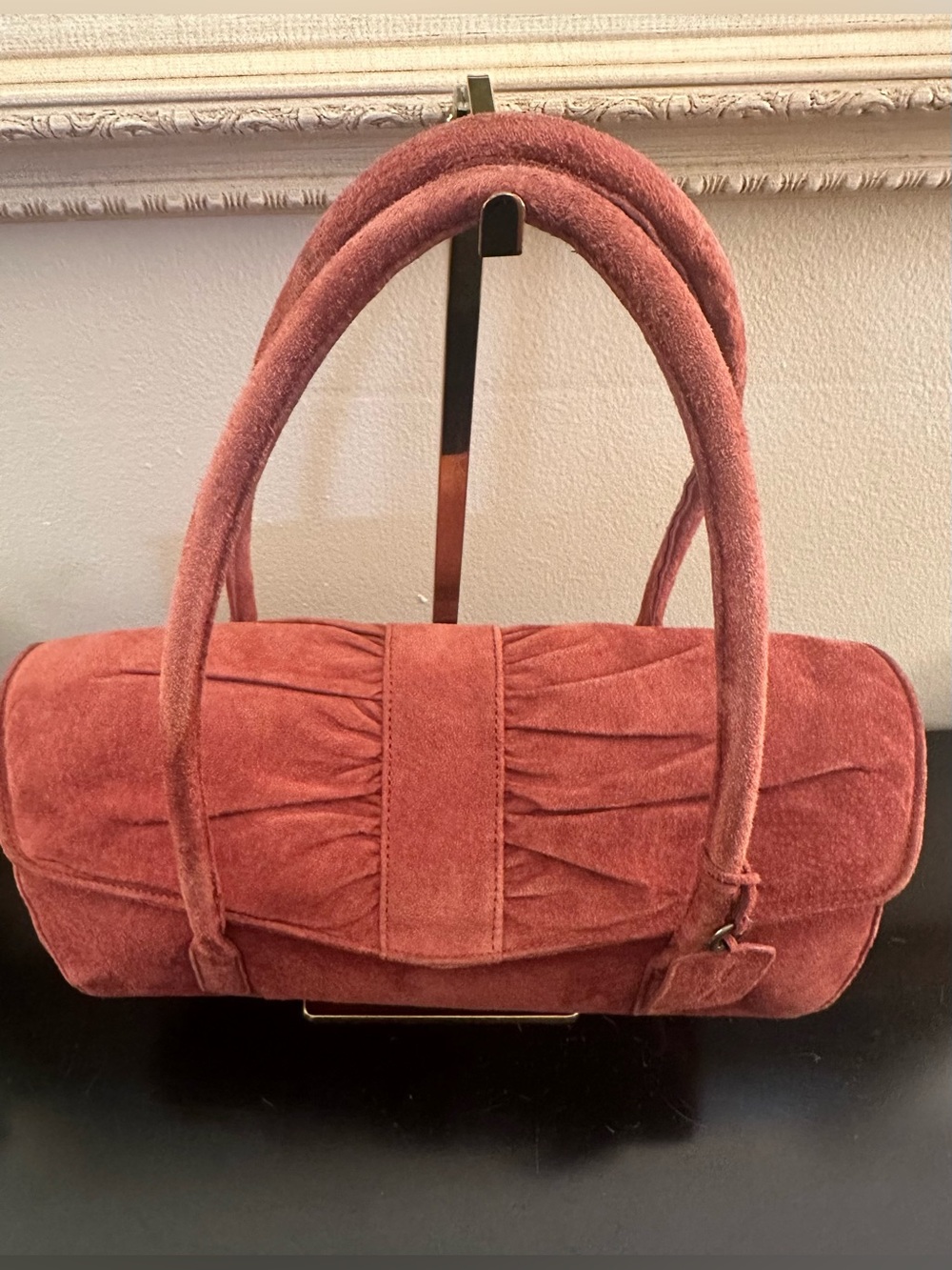 Casual Corner Y2K East West Baguette Suede Rose Bag - Picture 5 of 8